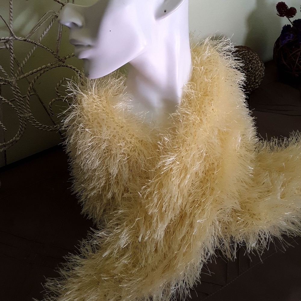 Handknit Yellow Scarf Wrap Boa Neck Warmer NEW